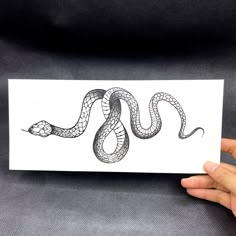 a hand holding up a piece of paper with a drawing of a snake on it