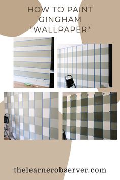 how to paint gingham wallpaper in the corner of a room with text overlay