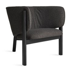 a gray chair with black legs and armrests