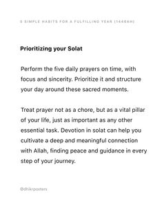 a poem written in white with the words'prioritizing your solat '