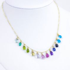 Multi Gemstone Necklace Rainbow Necklace Colorful Necklace Multi Sapphire Necklace Rainbow Gemstone Necklace Gemstone Drops SOLID GOLD 14K (26062 - 2) Multicolor Multi-stone Teardrop Necklace, Multicolor Drop Gemstone Necklaces, Multicolor Multi-stone Drop Jewelry, Multicolor Teardrop Natural Stone Necklace, Multicolor Briolette Stone Necklace, Multicolor Teardrop Gemstone Bead Necklaces, Multicolor Teardrop Jewelry With Stones, Multicolor Gemstone Drop Jewelry, Multicolor Briolette Necklace With Gemstone Accents