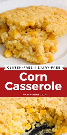 This easy-to-make gluten-free corn casserole is so moist and delicious. It's a great side dish for Thanksgiving or any meal. Also dairy-free. Gf Corn Casserole Gluten Free, Dinner Sides Gluten Free, Gf Df Corn Casserole, Gf Df Thanksgiving Sides, Dairy Free Gluten Free Corn Casserole, Thanksgiving Sides Gluten Free Dairy Free, Allergen Free Thanksgiving Recipes, Diary Free Thanksgiving Sides, Dairy And Gluten Free Thanksgiving Sides