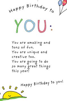 happy birthday to you cute illustrated poem on greeting card by Ashley Rice Cute Birthday Messages, Small Poems, Happy Birthday Love Quotes, Happy Birthday Text, Instagram Captions For Friends, Happy Birthday Wallpaper, Birthday Text, Bts Lyrics Quotes