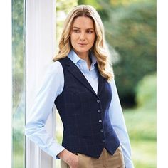 Blue Fitted Vest For Work, Fitted Blue Vest For Workwear, Ladies Waistcoat, Waistcoat Outfit, Vest Outfits For Women, Looks Kate Middleton, Womens Waistcoat, Waistcoat Woman, Tweed Waistcoat