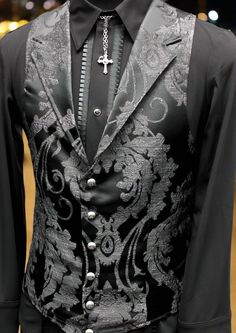 Shrine of Hollywood ARISTOCRAT VEST - SATIN BROCADE - BLACK black formal goth gothic Men's Vests satin steampunk vampire vest victorian wedding Gothic Suit Wedding, Mens Goth Formal Wear, Goth Prom Suit Men, Goth Wedding Groom, Gothic Groom Suit, Vampire Suit Men, Alternative Suits Men, Emo Suits, Black Gothic Suit