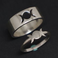 "Triple Goddess Moon Couple Ring Set. Matching Ring. You may get the rings in a set of two or as in one ring. You can also write your ring sizes on both ring in the order detail section upon purchase. Base Material: 925 Sterling Silver Men Ring Depth: 9mm (Approximately) Women Ring Depth: 5mm (Approximately) Metal Stamped: 925 Thickness: 1.5mm Ring Size: We can make from US 4 - 14. We accept half-size. Please state after order. SPECIAL ANNOUNCEMENT 1. Please visit https://www.etsy.com/shop/yhtan Minimalist Adjustable Crescent Ring, Adjustable Moon Shaped Promise Ring, Symbolic Moon-shaped Promise Ring, Symbolic Moon Shaped Promise Ring, Sterling Silver Moon-shaped Promise Ring, Minimalist Adjustable Moon Phase Rings, Adjustable Moon-shaped Promise Ring, Adjustable Moon Phase Jewelry For Promise, Adjustable Symbolic Midi Rings For Wedding