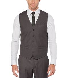 Perry Ellis Solid Suit Separates Vest | Dillard's Mens Casual Wedding Outfit, Wedding Outfit Groom, Mens Casual Wedding, Casual Wedding Outfit, Business Suit Vest, Wedding Outfits For Groom, White Collared Shirt, Grey Vest, Perry Ellis