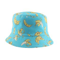 Our vibrant Banana Bucket Hat, a must-have accessory for the summer season! This stylish hat features a playful banana pattern that adds a touch of fun to any outfit. Crafted from high-quality materials, our Banana Bucket Hat offers both comfort and durability. The wide brim provides excellent sun protection, shielding your face and neck from harmful UV rays. Whether you're lounging by the pool, strolling along the beach, or exploring new destinations, this hat is designed to keep you cool and s Playful Adjustable Hat For Vacation, Casual Brimmed Bucket Hat For Pool, Blue Bucket Hat One Size For Summer, Fun Short Brim Sun Hat For Summer, Trendy Bucket Sun Hat For Pool, Playful Bucket Hat For Beach, Playful Bucket Cap For The Beach, Fun Summer Bucket Hat With Curved Brim, Playful Beach Bucket Hat