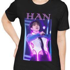 Cute Han Tee, Aesthetic Han Tee, Aesthetic Kpop Tee, Aesthetic Stray Kids Tee, Cute Kpop Tee This classic unisex jersey short-sleeve tee fits like a well-loved favorite.  - Tear-away label - Tapered shoulders  - Dual side seams   - Made with 100% Airlume combed and ring-spun cotton, a lightweight fabric (4.2 oz/yd² (142 g/m that is easy to layer, and breathable (fiber content may vary for different colors). Perfect for active and leisure wear.  - The retail fit that is perfect for casual and semi-formal settings.  - The crew neckline adds a classic, neat style that's perfect for accessorizing. Bella+Canvas manufactures all its products in the US and internationally in humane, no-sweat-shop, sustainable way and is part of the Fair Labor Association as well as Platinum WRAP certified.   Care Kpop Short Sleeve Shirt With Graphic Print, Pink Kpop T-shirt For Summer, Pink Short Sleeve Kpop Top, Kpop T-shirt With Graphic Print And Short Sleeves, Kpop T-shirt With Screen Print Short Sleeve, Kpop Style Screen Print Short Sleeve T-shirt, Kpop Style Short Sleeve T-shirt With Screen Print, Kpop T-shirt With Graphic Print, Kpop T-shirt With Screen Print