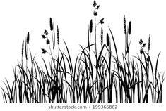 black and white silhouettes of tall grass