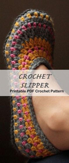 crochet slipper pattern with text that reads, crochet slipper printable pdf crochet pattern