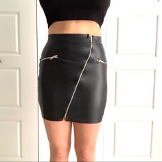 Nwt, Has A Bit Of Stretch. Large Zipper Unzips And That’s How The Skirt Is Put On/Off. I’m 5’3” And My Waist Is About 26.5” And Hips About 34.5”. It Is A Bit Tight On Me. Tags Vegan Pleather Edgy Punk Edgy Mini Skirt With Zipper Closure For Fall, Fall Club Skirt With Zipper Closure, Black Mini Skirt With Zip Fly For Night Out, Trendy Zip Fly Skirt For Night Out, Trendy Skirt With Zip Fly For Night Out, Fall Mini Skirt With Zipper For Night Out, Black Skirt With Zip Fly For Night Out, Edgy Mini Skirt With Zipper Closure, Edgy Fitted Mini Skirt With Zipper Closure