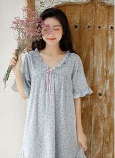 Frock Casual, Piyama Korea, Silk Night Dress, Women Nightwear Dresses, Girls Night Dress, Night Wear Dress, Pajamas Fashion, Night Suit For Women, Cotton Night Dress