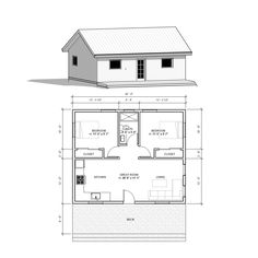 the floor plan for a small house with two bedroom and an attached loft, which is also