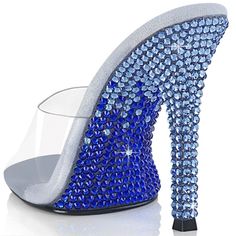 4 1/2" High Heel Clear Slide On Shoes. Two Tone Rhinestones Encrusted Underside. Style: Party Formal Dance Alag-01dmm Blue Party Heels With Rhinestones, Slide On Shoes, Clear Slides, Clear High Heels, Formal Dance, Style Party, Diy Shoes, Shoes Color, Slide On