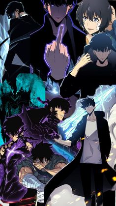 an anime character collage with other characters