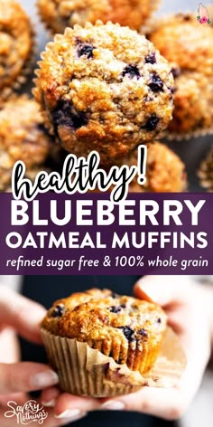 blueberry oatmeal muffins with text overlay