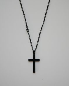 "Black Cross Pendant with Black Chain DIMENSIONS: This Cross measures 1-7/8\" H x 1\" W MATERIAL: Black tone zinc alloy CHAIN: Length of chain is 22\" long Come Visit Us at Our New Store! Please feel free to email me with questions about this item. Also please check my other listings. I am always available to answer your questions promptly. Buy from us with confidence." Black Stainless Steel Chain Necklace With Adjustable Chain, Black Stainless Steel Chain Necklace, Black Metal Cross Chain Necklace, Black Cross Chain Necklace Gift, Black Cross Chain Necklace As Gift, Gift Black Cross Chain Necklace, Minimalist Black Stainless Steel Chain Necklace, Black Metal Jewelry With Adjustable Chain, Black Gothic Chain Necklace Gift