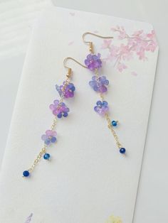 Cherry Blossom Purple Ombré Sakura Flower Japanese Earrings, Handmade Earrings, Aesthetic Earrings, Kawaii Earrings, Gift For Her Lavender Flower Earrings, Single Bead Earrings, Diy Earrings Aesthetic Beads, Purple Flower Earrings, Cute Handmade Earrings, Cool Earrings Aesthetic, Flower Earrings Aesthetic, Cute Earrings Aesthetic, Handmade Earrings Ideas