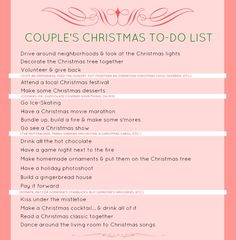 a pink christmas list with the words couples christmas to do list