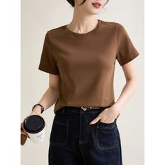 Icy Cotton Brown Basic Tee - graphictee.co Trendy Solid Brown Tops, Stretch Crew Neck Shirt In Solid Color, Plain Brown Summer Tops, Brown Relaxed Fit Plain Top, Brown Stretch Crew Neck T-shirt, Casual Solid Color Basic Tops, Basic Stretch T-shirt In Solid Color, Casual Plain Brown T-shirt, Basic Stretch Solid Color T-shirt