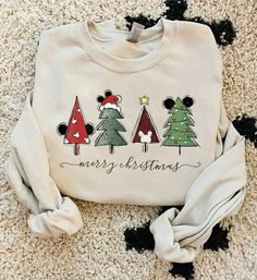 Casual Christmas Cotton Sweatshirt, Casual Cotton Christmas Sweatshirt, Mickey Mouse Tree, Disney Christmas Outfits, Disney Cruise Shirts, Disney Christmas Tree, Disneyland Christmas, Disney Christmas Shirts