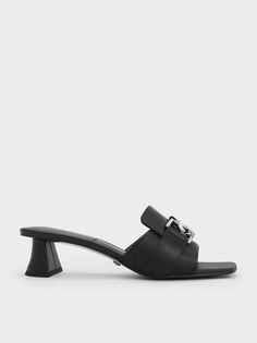 Black Gabine Leather Block Heel Mules | CHARLES & KEITH Block Heel Mules, Black Mules, Online Shopping Shoes, Black Block Heels, Heel Mules, Faux Leather Heels, Size Chart For Kids, Charles Keith, Leather Block Heels