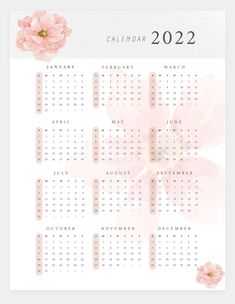 a calendar with pink flowers on it