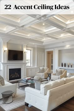 Elevate your space with the timeless sophistication of a coffered ceiling. This architectural feature adds depth and dimension overhead. Beams In Coffered Ceiling, Architectural Ceiling Design Modern, Trim Molding Ideas Ceilings, Ceiling Panels Ideas Living Room, Unique Ceiling Design Living Room, Layered Ceiling Design, Timeless Ceiling Design, Tray Ceiling Foyer, Ceiling Molding Ideas Living Room