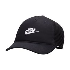 Step out with a bold look up top by snagging this Future Lifestyle Rise adjustable hat from Nike. The embroidered Nike logo on the colored front panel makes this laid-back headwear easy to pair with your favorite tee. Mesh mid and rear panels also help you enjoy a pleasant breeze, making this trucker hat an ideal choice for a sunny day outing. Nike Hat, Padded Headband, Shoe Carnival, Unisex Accessories, Signature Look, Hats For Sale, Adjustable Hat, Nike Sportswear, Nike Logo