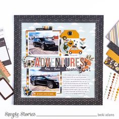 an assortment of scrapbook pages with car images