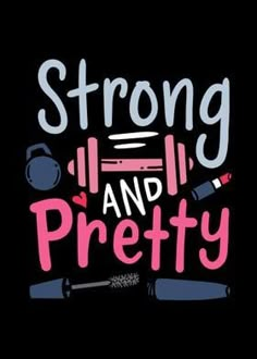 the words strong, strong and pretty are written in pink on a black background with baseball bats