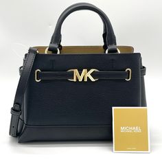 Satchel Tote Bag, Michael Kors Satchel, Leather Duffel, Black Satchel, Blue Handbags, Satchel Tote, Leather Satchel Bag, Black Leather Purse, Tote Bag Purse