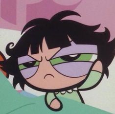 an animated image of a person laying in bed with their eyes closed and one eye open