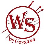 the logo for w s by gordana is shown in red and white with an arrow