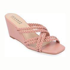 Our Baylen Wedge-heeled Sandals from Journee Collection will have your outfit looking better than before. Add cute beach girl vibes with their luxe vegan leather, multi-braided straps, crisscross strap design, and open square toe. The slip-on silhouette keeps things simple but cute.Closure Type: Slip-OnShoe Heel Height: 2 1/2 InchesUpper/Outer Base Material: 100% PolyuretheneShoe Lining Material: PolyurethaneSole Material Content: 100% PolyurethaneToe Type: Open Toe, Square ToeHeel Style: Wedge HeelCountry of Origin: Imported Slip On Wedge Sandals, Fashion Shoes Sandals, Slip On Sandals, Womens Sandals Wedges, Footwear Collection, Braided Strap, Journee Collection, Womens Wedges, Strap Design