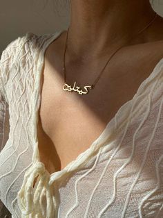 Our jewelry is always long lasting, beautiful, and of the highest quality. Our Persian (Farsi) and Arabic name necklaces are classic, unique pieces that are worth the investment. Personalize your necklace with this beautiful writing. We are happy to translate for you and we can't wait for you to fall in love with your very own piece. For our PRINT calligraphy version of this nameplate: https://etsy.me/2Fjaoiy For our SCRIPT calligraphy version of this nameplate: https://etsy.me/2NMP7Qg DETAILS - Rounded calligraphy - Crafted with pure sterling silver and optional gold-plating OR pure solid gold - Chain style may vary slightly - Made in New York DIMENSIONS - Dimensions will vary depending on the name length PERSONALIZATION Some names have more than one translation (due to pronunciation, dia Gold Name Necklace Arabic, Luxury Customized Yellow Gold Necklaces, Luxury Engraved Name Necklace For Personalized Gift, Customized Yellow Gold Luxury Necklace, Customized Luxury Yellow Gold Necklaces, Formal Name Pendant Necklace, Formal Pendant Name Necklace, Classic Engraved Name Necklace Pendant, Classic Engraved Pendant Name Necklace