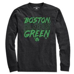 Boston Bleeds Green T-Shirt Let's Go Boston! This tee represents the true Boston fan who bleeds with the team. Features a custom distressed print to show the gritty history of basketball in Boston! Whether you're cheering in the stands at the Gahden or just sweating from watching the game at home, then this shirt was made for you! Available in Green or Charcoal. 100% Guarantee On All Our Products Super Fast shipping, orders ship same/next day In Stock Right Now Over 12 years online selling Bosto Tri-blend Tops With Graphic Print For Sports Fans, Sports Fan Screen Print Tops For Streetwear, Screen Print Tops For Sports Fans Streetwear, Tri-blend Graphic Print Tops For Fan Gear, Green Sports Fan T-shirt, Green Sports Fan T-shirt For Fan Merchandise, Team-colored Text Print T-shirt For Streetwear, Fan Apparel Tops With Screen Print For Sports Events, Team Spirit Screen Print Tops For Streetwear