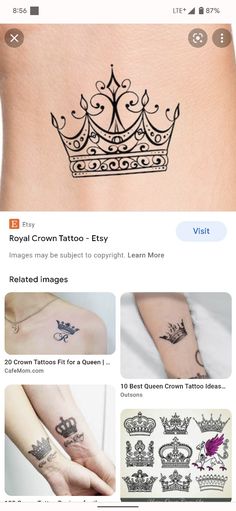 an image of some tattoos on someone's arm and foot, with the words royal crown tattoo - easy