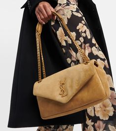 Calypso Small Suede Shoulder Bag in Brown - Saint Laurent | Mytheresa High Heel Rain Boots, Brown Shoulder Bag, Backpack Tote Bag, Brown Bags, Small Shoulder Bag, Chain Bags, Saint Laurent Bag, Perfect Bag, Lambskin Leather