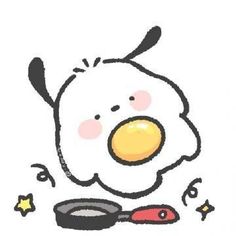 an egg frying in a pan with stars around it