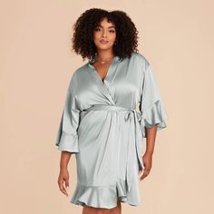 These gorgeous robes are equal parts ruffled romance and glamorous satin. Elegant Satin Dresses For Loungewear, Party Satin Robe With Satin Finish, Chic Satin Evening Sleepwear, Chic Satin Sleepwear For Evening, Feminine Satin Robe For Loungewear, Ruffled Satin Dress For Wedding, Chic Satin Robe For Wedding Night, Elegant Ruffled Sleepwear, Feminine Satin Robe For Sleep