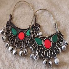 Gradient Pattern, Warm Red, Circular Pattern, Oxidized Silver, Light Weight Earrings, Traditional Style