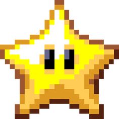 an image of a pixelated yellow star with black eyes and one eye missing from it