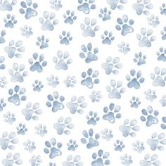 blue watercolor paw prints on white paper for wallpaper or fabric, as well as an image of a dog's paw print