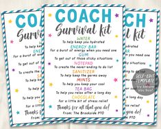 three printable coach survival kit cards