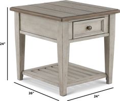 the side table has two drawers and one drawer on it, along with a shelf for storage