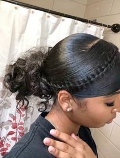 Hairstyles For Puerto Rican Hair, Low Ponytail With Swoop For Black Women, Slicked Curly Hairstyles, Wavy Hairstyles Ponytail, Up Do Hairstyles For Curly Hair, Natural Winter Hairstyles, Curly Ponytail With Braid, Simple Hairstyles For Short Curly Hair, Curly Hairstyles Tied Up