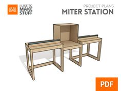 two wooden tables with boxes on them and the text, project plans mitter station