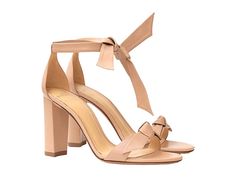 Alexandre Birman Clarita Block 90 Fabric - Women's Shoes : Nude : Make the most of your evening out in the Alexandre Birman Clarita Block 90 Fabric heel sandals. Slip-on, heeled sandals feature a lustrous suede leather upper with a sleek bow adorning the halo ankle strap. Open-toe silhouette. Slip-on styling. Wrapped bow detail adorns the vamp. Soft leather lining and lightly padded insole. Wrapped square heel. Leather outsole. Measurements: • Heel height: 3 1⁄2 in. Made in Brazil. Weight of foo Halo Style, Alexandre Birman, Heeled Sandals, Heel Sandals, Bow Detail, Suede Leather, Soft Leather, Women's Shoes, Block Heels